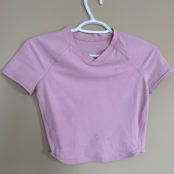 Lululemon Grid-Texture Cropped Tennis Short-Sleeve Shirt (Pink Peony) - Picture 7 of 9